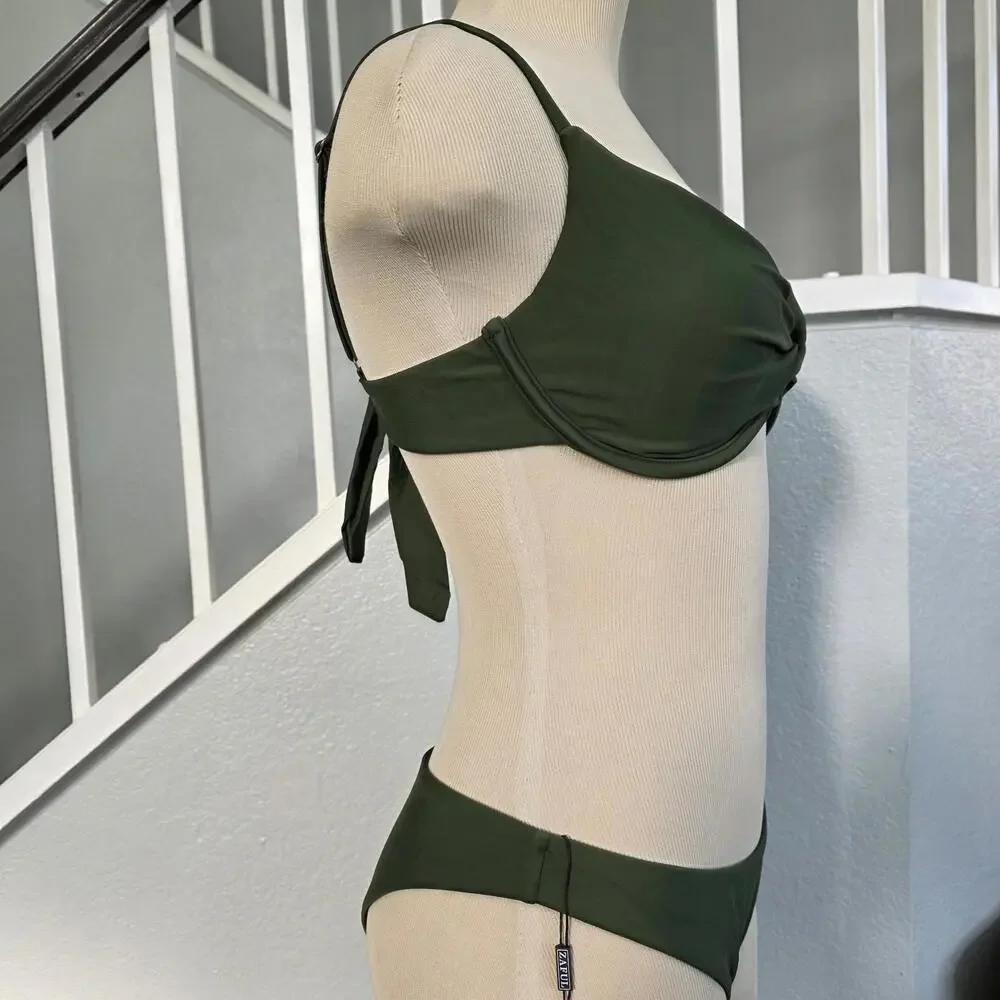 Zaful Twist Front Bikini Sets Underwire Tie Back Bikini High Waisted Women's 6